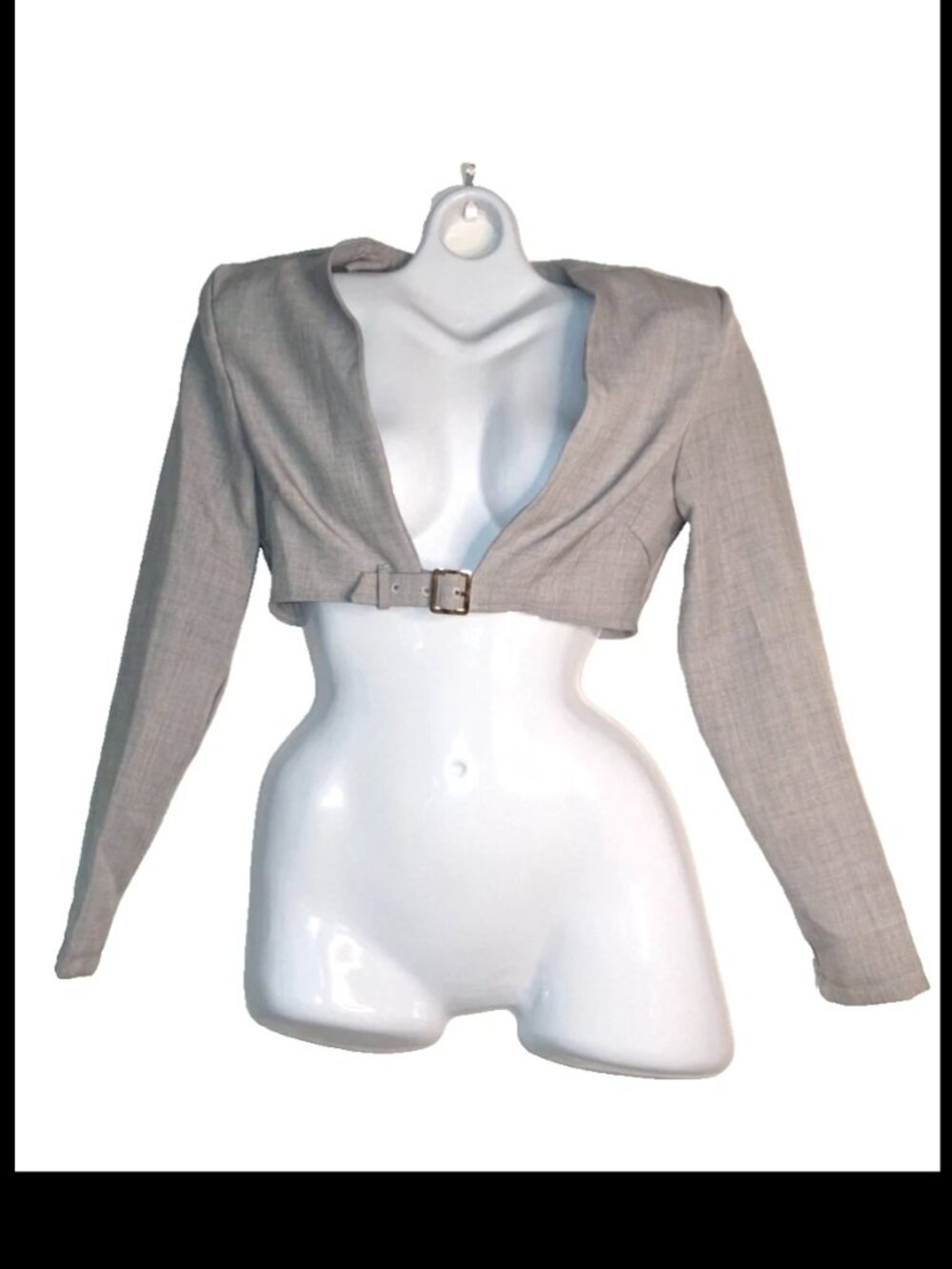Musera Women’s Gray Cropped Jacket Long Sleeve Padded Shoulders XS New No Tag